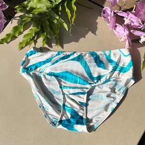 Aqua and White Print Attractive High Waist Bikini Bottoms / Size 8
